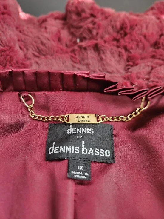Dennis Basso Vintage Burgundy Faux Mink Fur Coat Size 1X - Picture 8 of 8